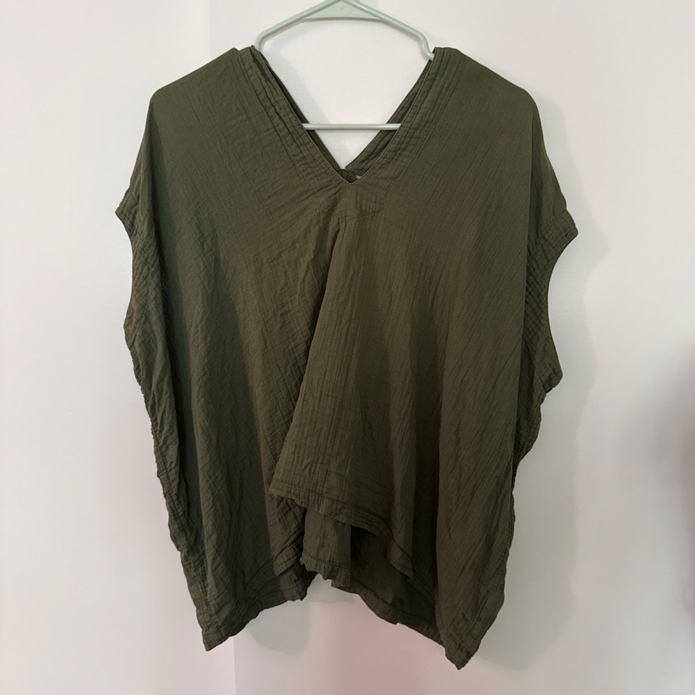 Atelier Delphine Celeste Top, Hunter Green Crinkled Cotton Gauze